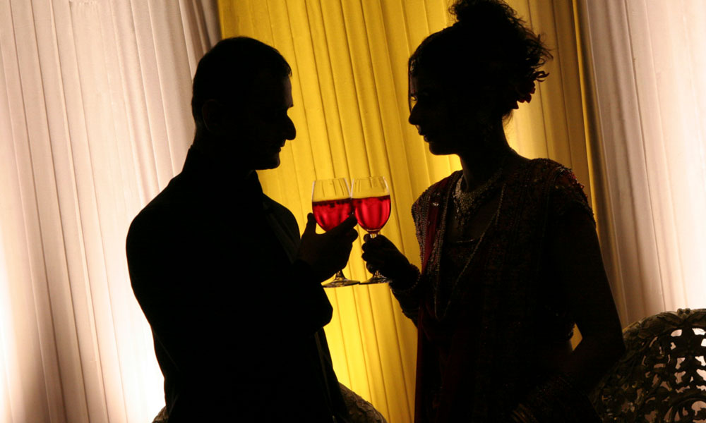 indoor wedding red wine